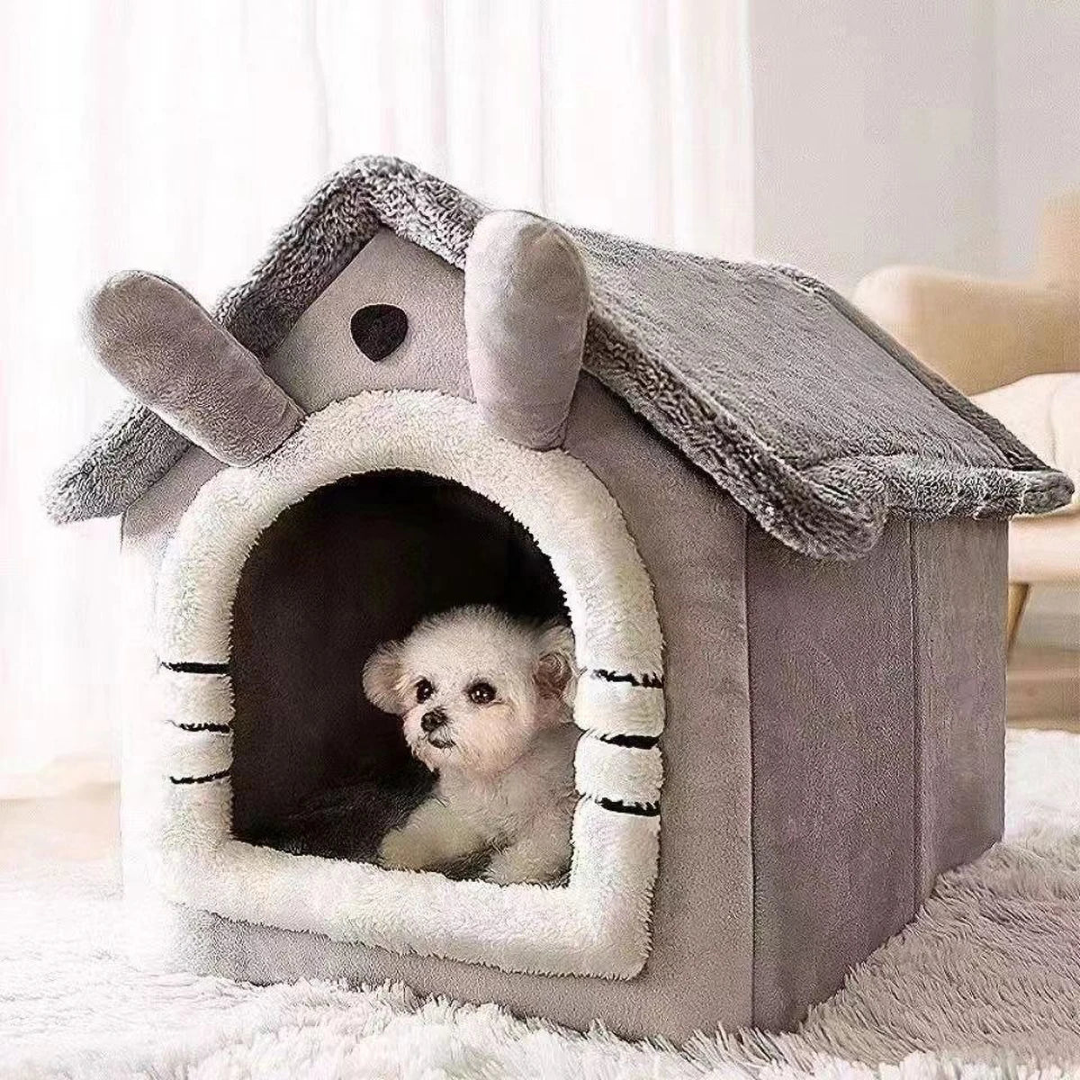 Cute Cartoon Pet House, Removable & Washable, Soft Plush Interior, for Cats & Small Dogs