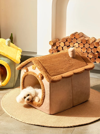 Cute Cartoon Pet House, Removable & Washable, Soft Plush Interior, for Cats & Small Dogs