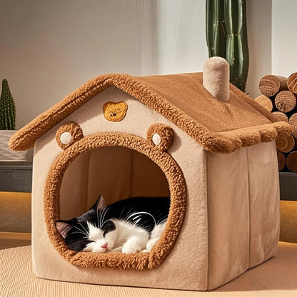 Cute Cartoon Pet House, Removable & Washable, Soft Plush Interior, for Cats & Small Dogs