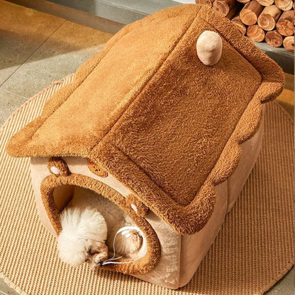 Cute Cartoon Pet House, Removable & Washable, Soft Plush Interior, for Cats & Small Dogs